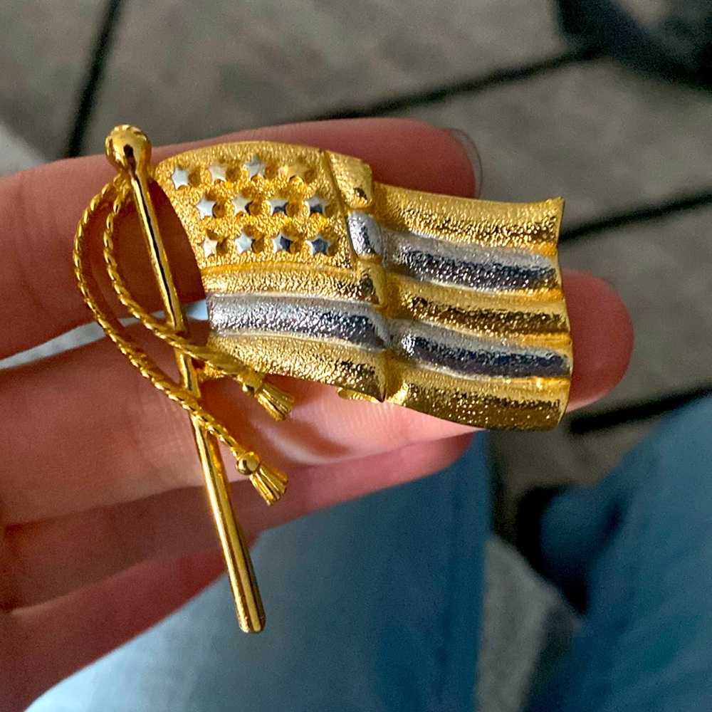PWC Gold and Silver American Flag Brooch.
